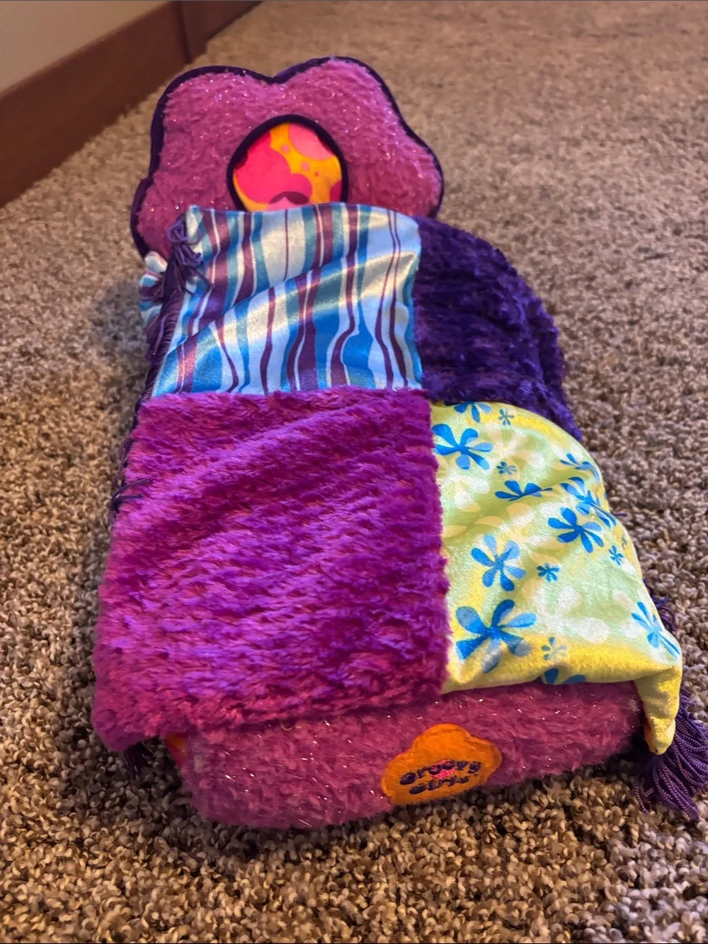 Plush Kids Bibs Accessory in Purple with Floral Accents